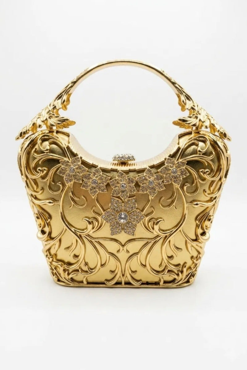 Aurelia Crystal Filigree Clutch — Gold