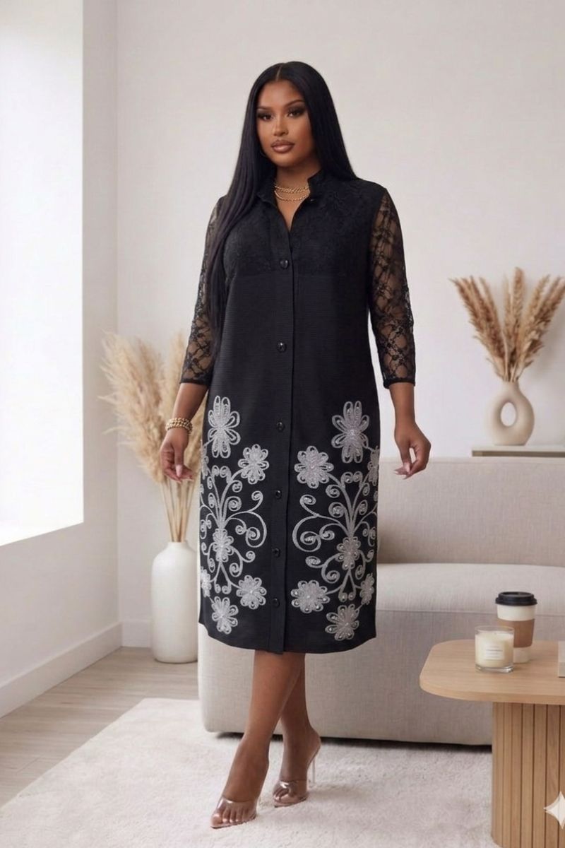 Flirty in Florals Black Sheer Lace Sleeve Dress