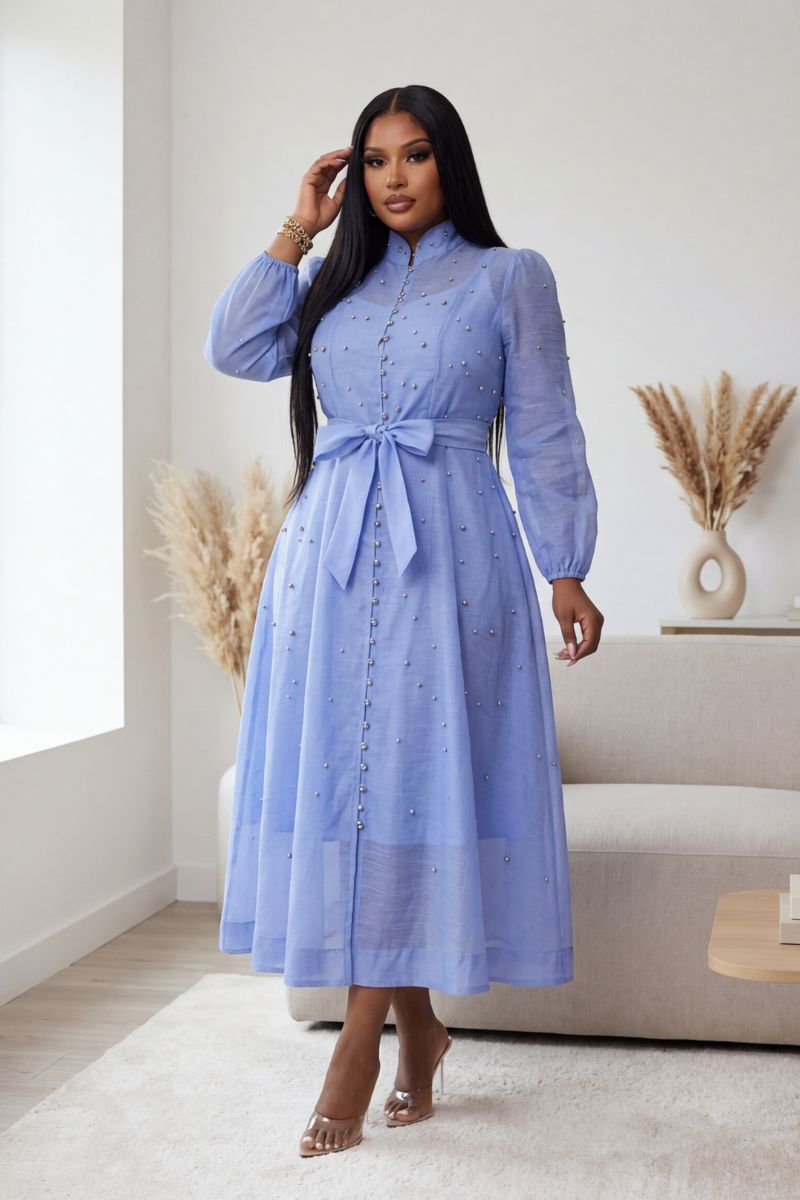 Blue Pearl Embellished
Midi Dress