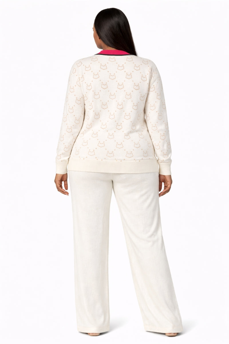 Opulent Shines White Cardigan & Wide-Leg Trouser Set – Elegant Two-Piece Outfit
