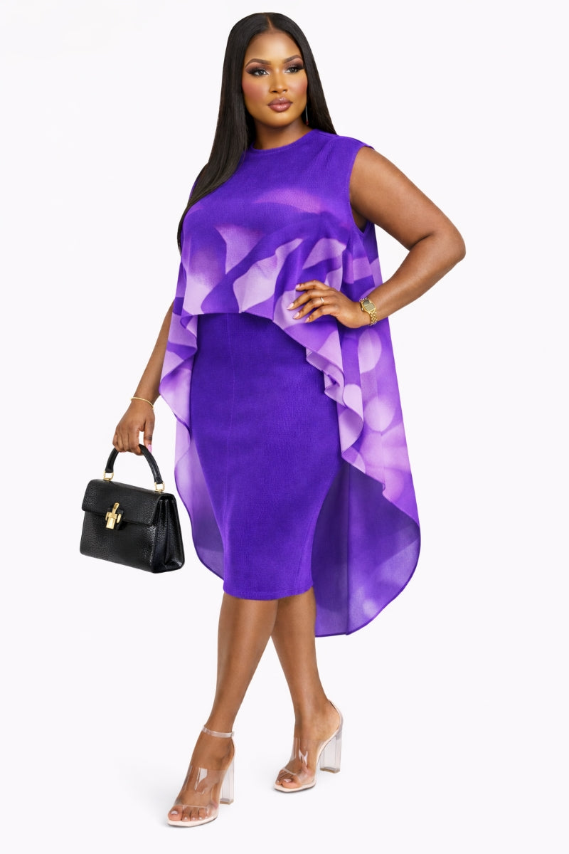 Elegant Purple Layered Midi Dress – Modest Two Piece Style for Women