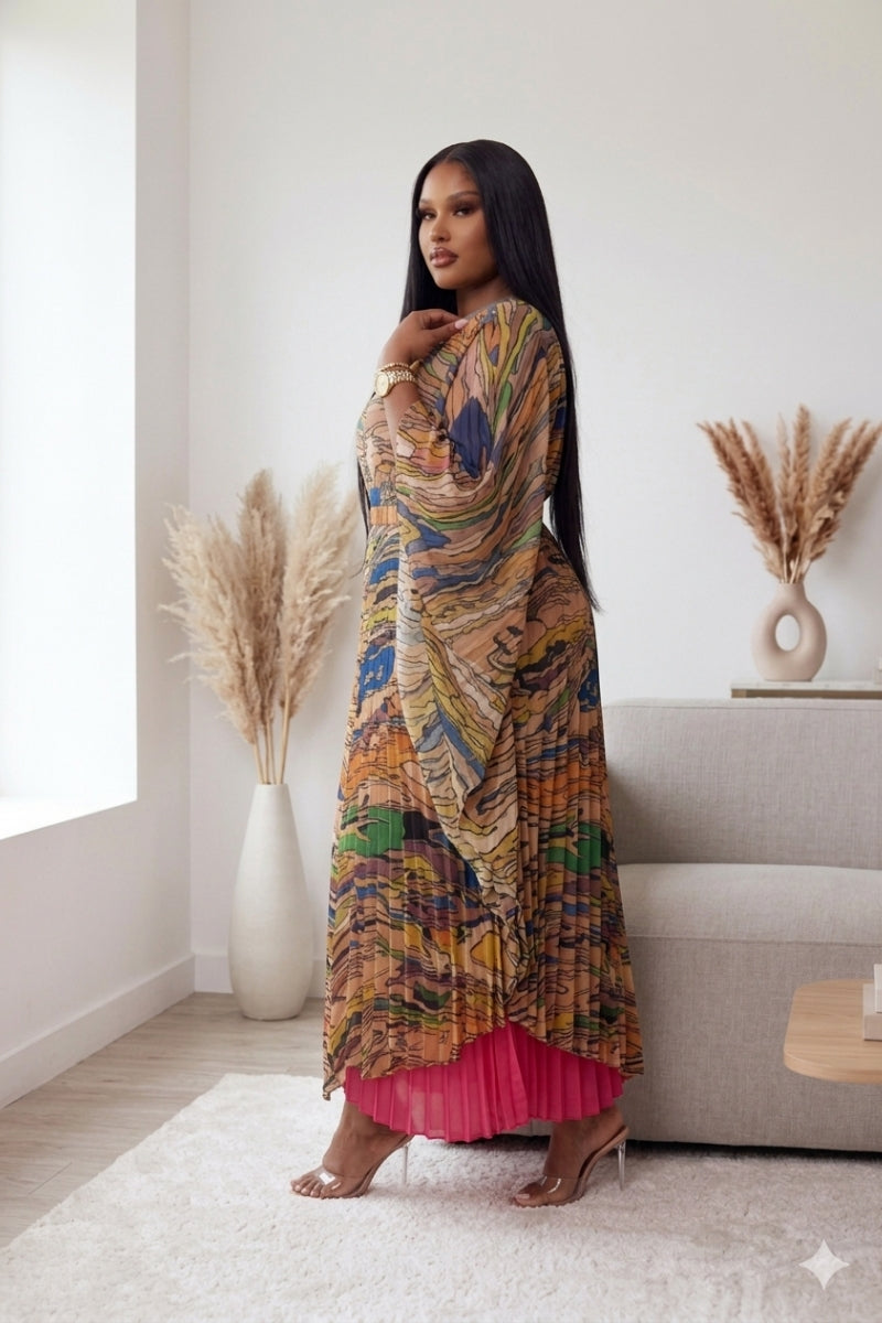 Sunset Flow – Pleated Abstract Print Two-Piece Set