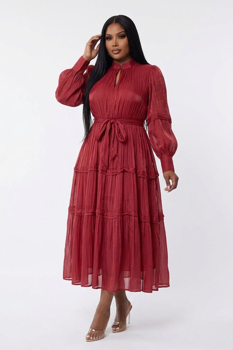 Red Tiered Chiffon
Maxi Dress