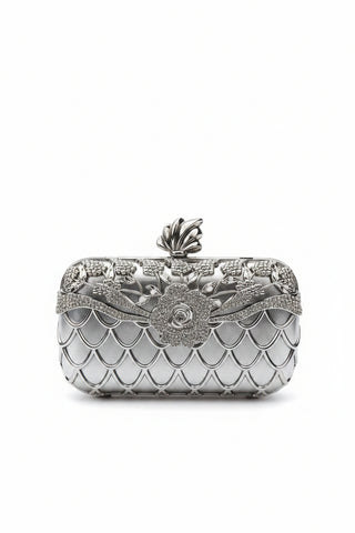 Seraphine Crystal Bloom Clutch — Silver
